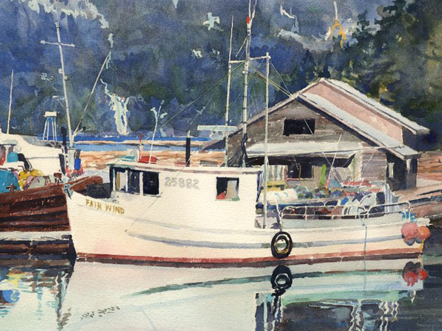 Fair Wind Logging Boat Watercolor